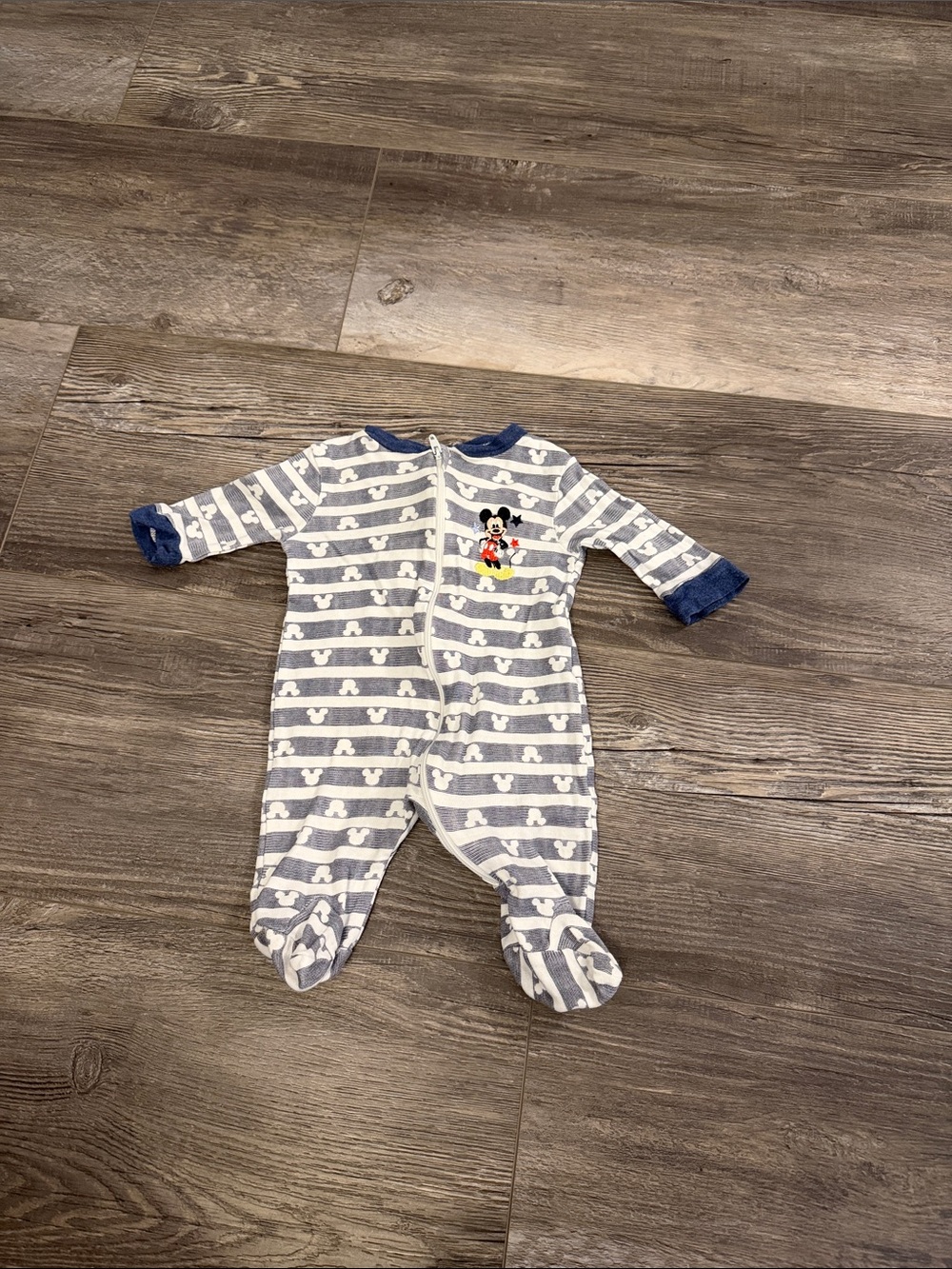 Disney Blue & White Striped Mickey Footed One-Piece